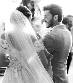 black and white, bride and boy