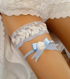 somentic blue, bridal garter set and baby blue
