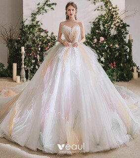 bridal gown, girl and rainbow wedding dress