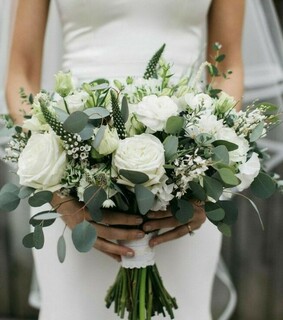 bouquet, greenery and white
