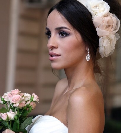 flowers, earrings and wedding dress