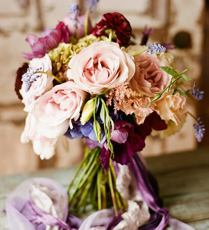 bouquet, silver and dress