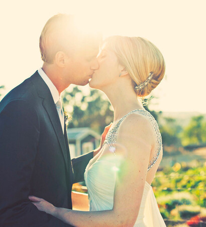 groom, bride and sunshine