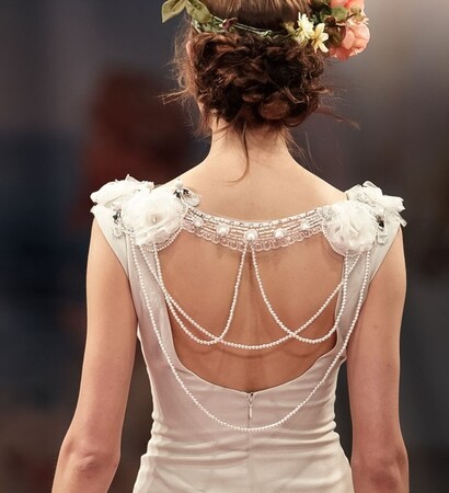 pearls, bride and wedding gown