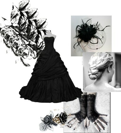 wedding dress, gloves and dress