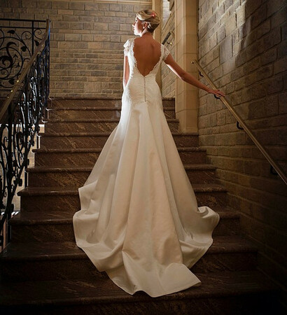 stairs, white dress and bride
