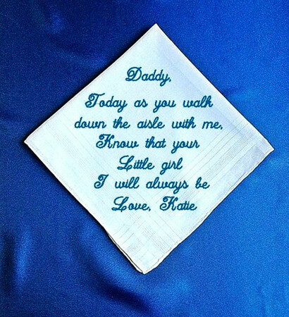 bride, father of bride and embroidered