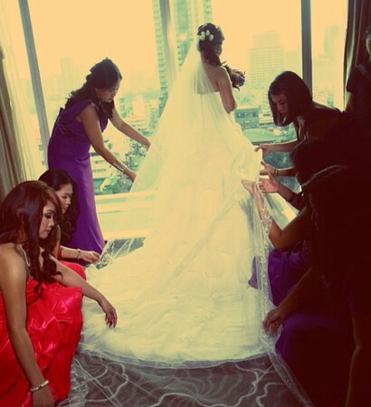 pink, bridesmaid and bride