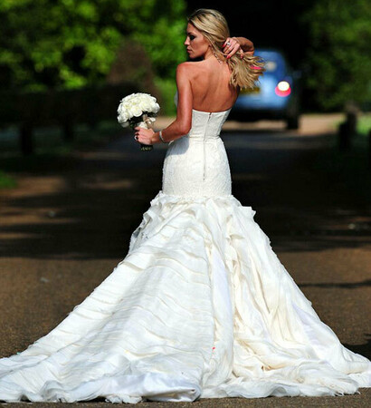 wedding dress, abbey clancy and wag