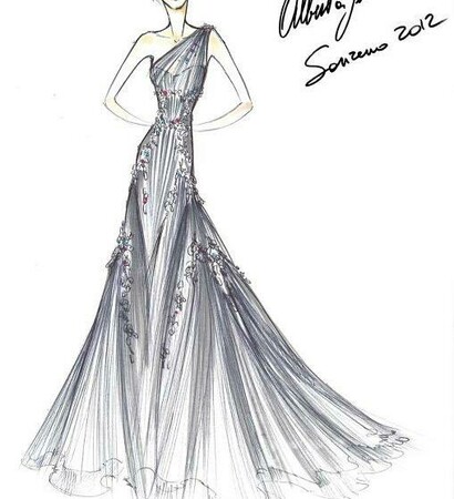 gown, sketch and drawing