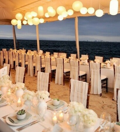 wedding settings, beach wedding and lights