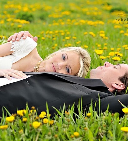bride, groom and gown
