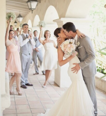 bride, friends and smile