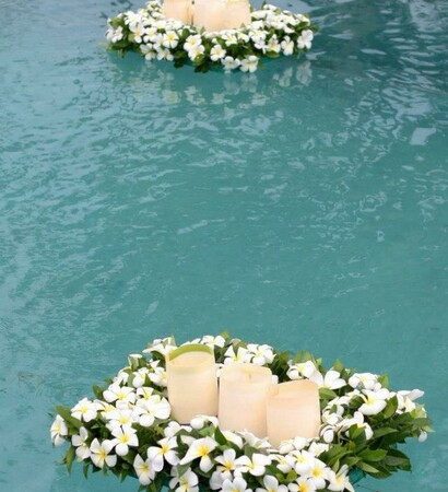 water, flowers and swimming pool