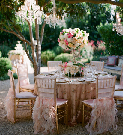wedding reception, chandelier and blush